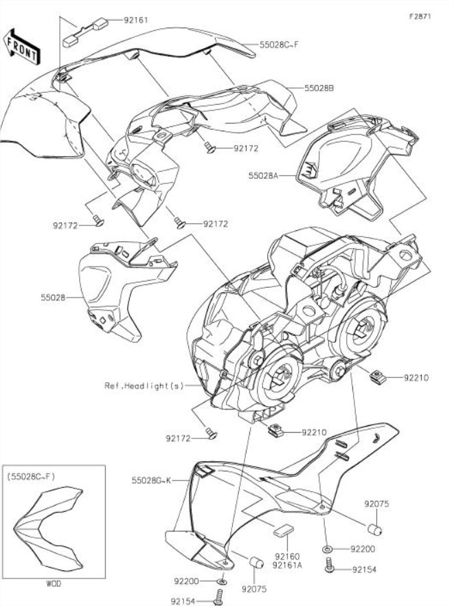 550280608 CACHE NOIR SUPERIEUR TETE DE FOURCHE COWLING